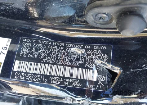 2008 Toyota Prius z USA, uszkodzony, nr VIN JTDKB20U683430465